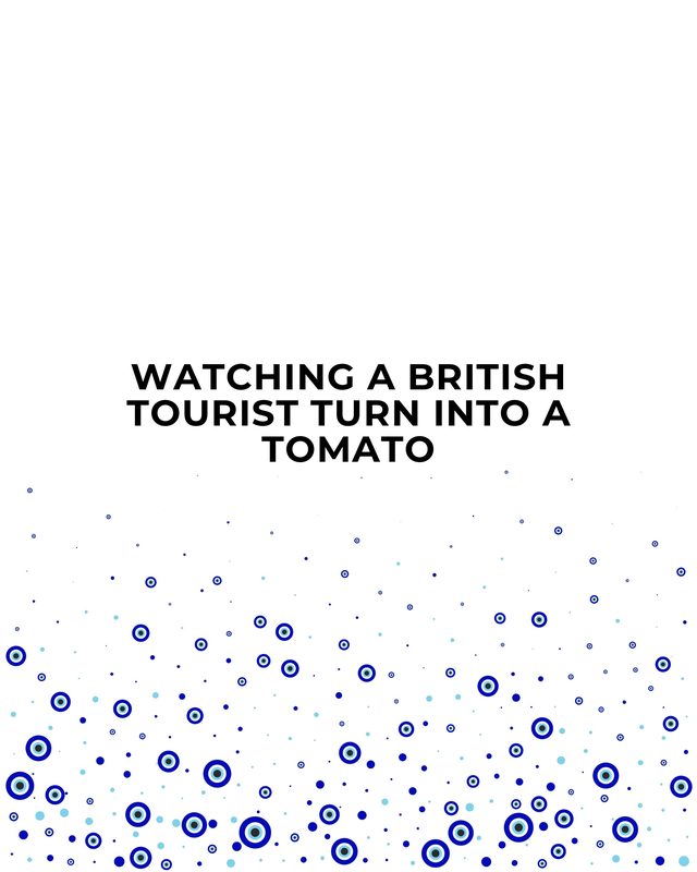 White answer card: Watching a British tourist turn into a tomato